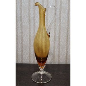 Amber Hand Blown Glass Twisted Decanter Vase 13 1/2"